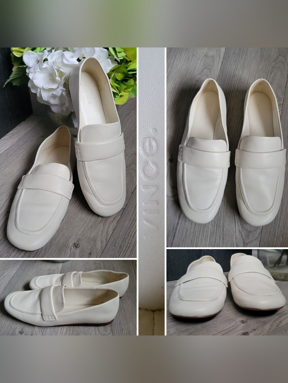 Vince Davis Milk White Leather Loafers with Penny Keeper Vamp, US 8.5 EU 39